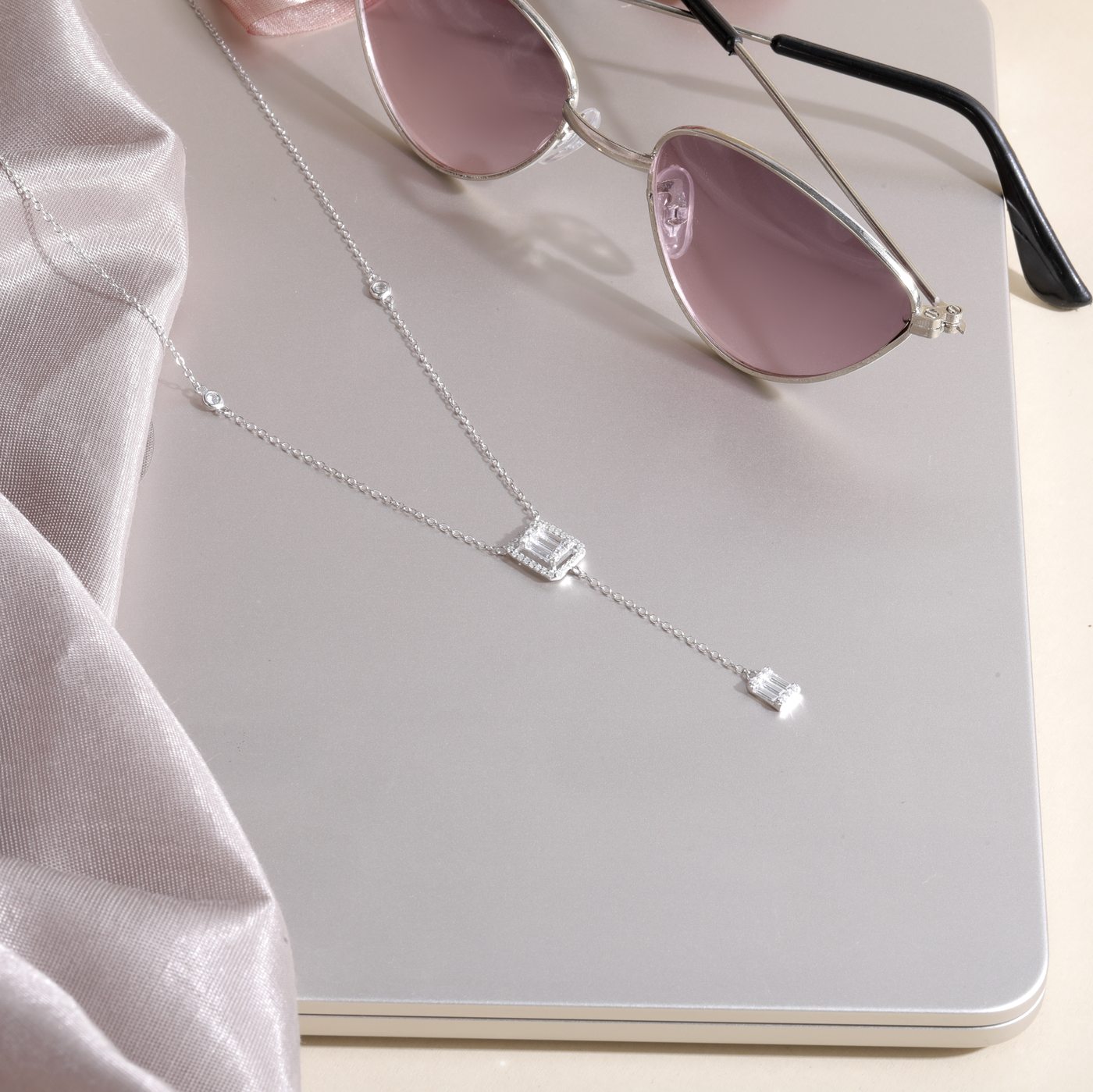Lariat drop necklace, silver