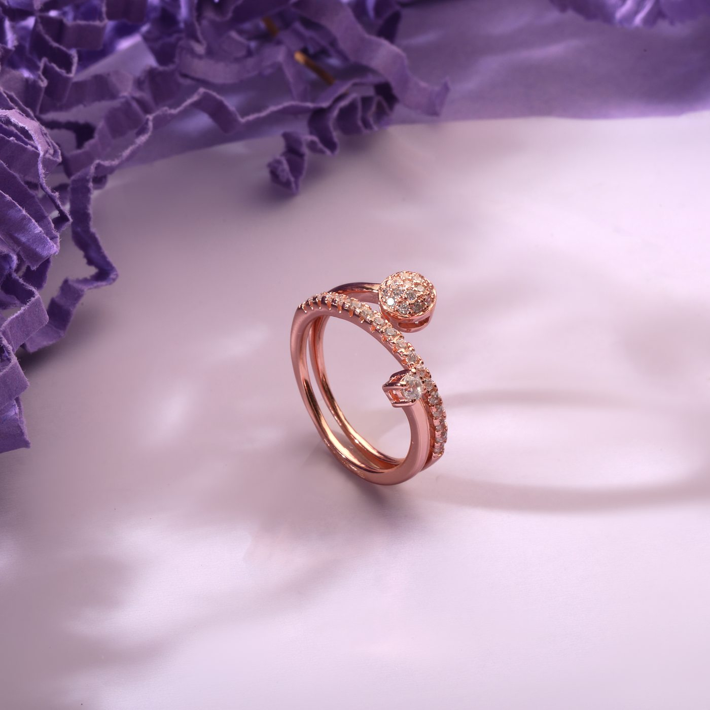 Pave open wrap ring, rose gold
