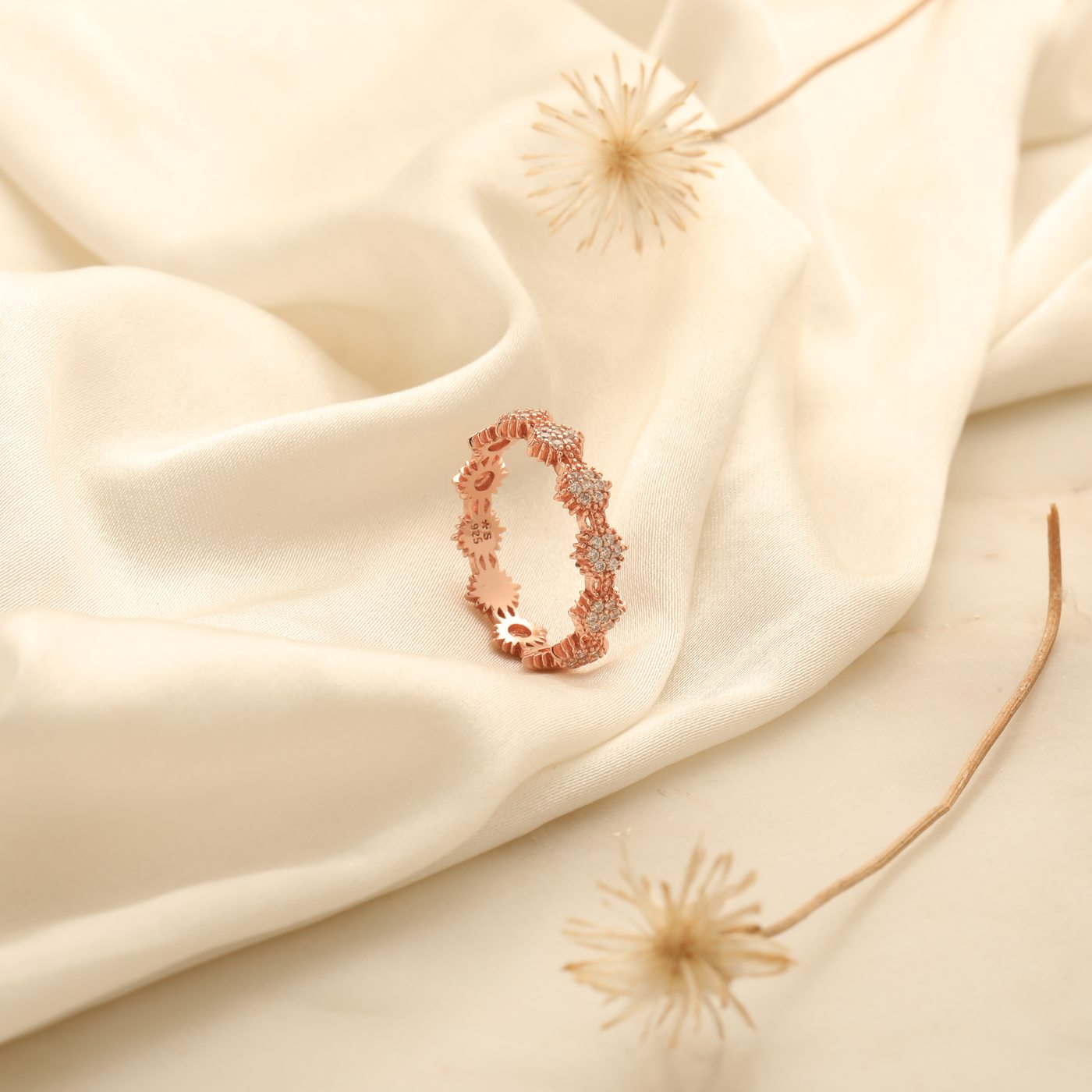 Sunburst eternity band ring, rose gold